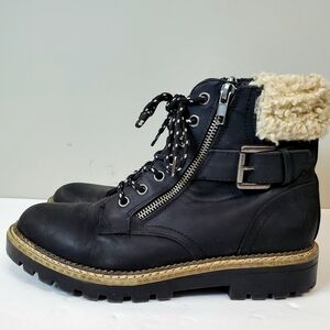 Universal Thread Women's Ankle Hiking Boots Susan Size 8 Black Zip Faux Sherpa